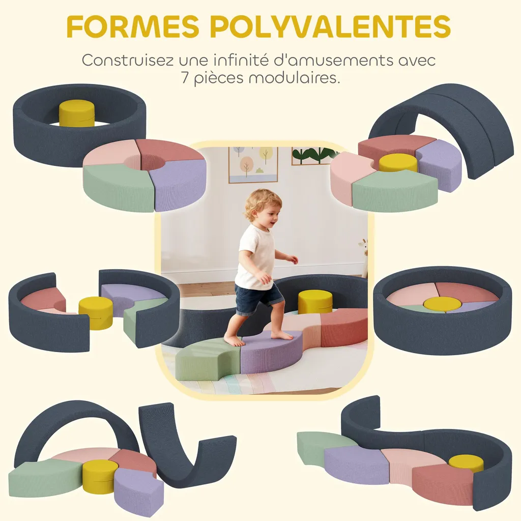 Parcours motricité bébé déhoussable 7 blocs mousse 107x107cm lavable - 6