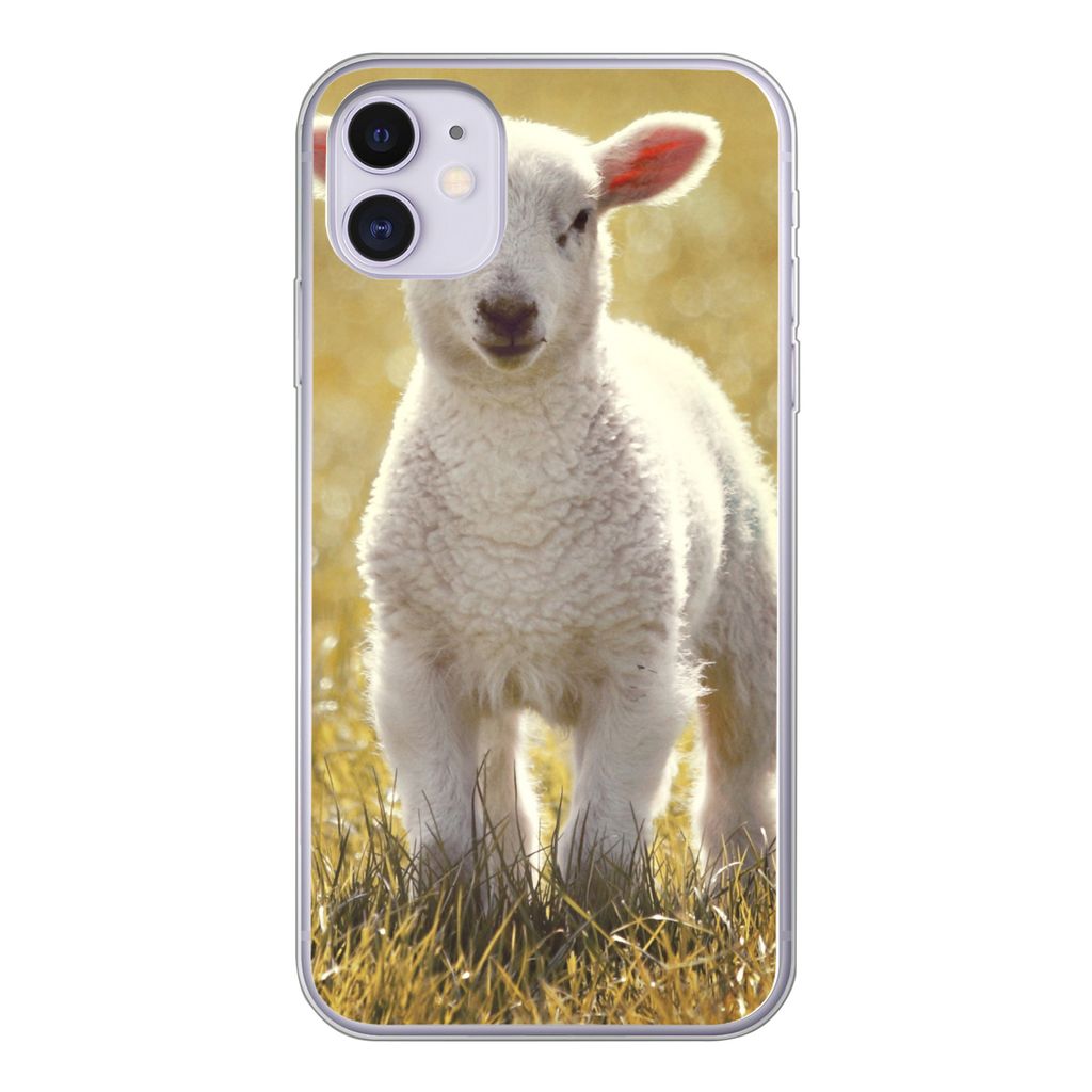 MuchoWow Handyhülle Schutzhülle Hülle für iPhone 11 Schafe - Gras - Sonne Silikon Softcase Handy Hülle - Handytasche
