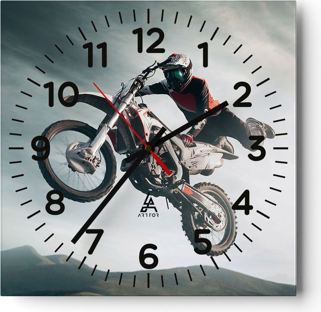 Wanduhr - Quadrat - Glasuhr - Motor Sport Helm - 40x40cm - Produktbild 