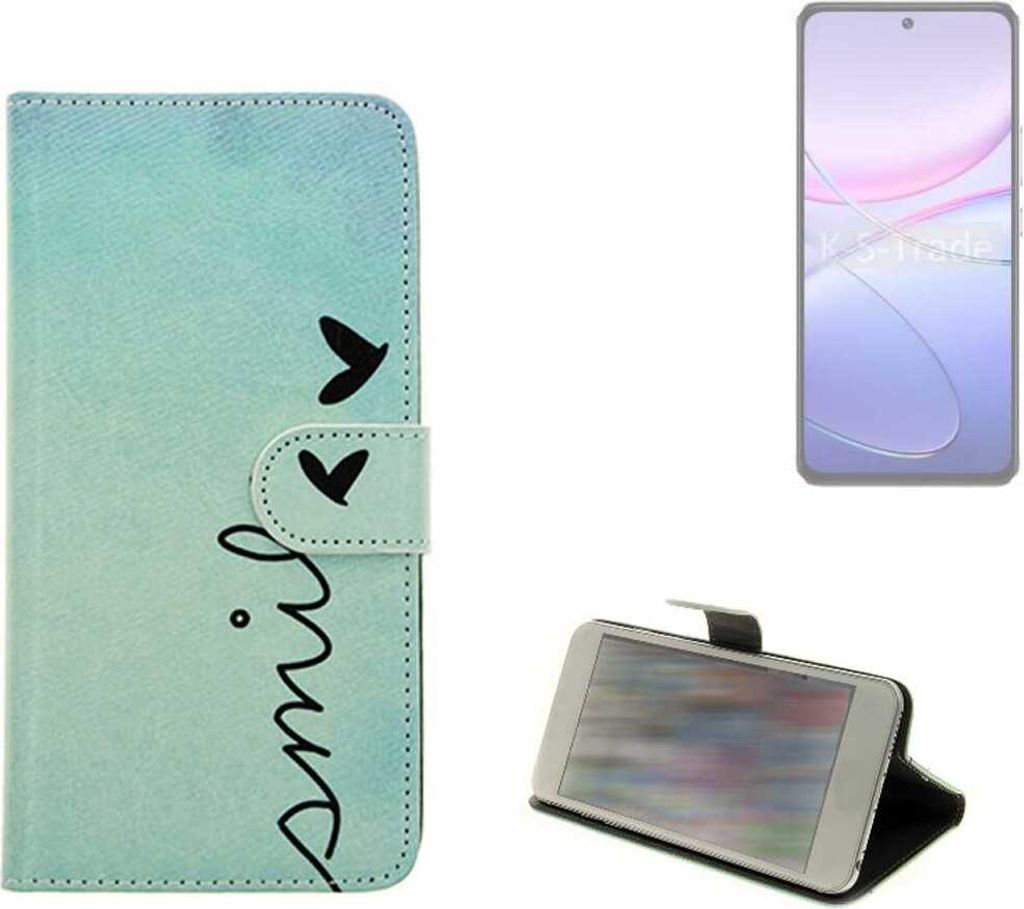 K-S-Trade Schutz Hülle Handy Hülle kompatibel mit Vivo V30 SE Hülle Handyhülle cover bookstyle Etui Handyhülle “smile“ türkis Standfunktion