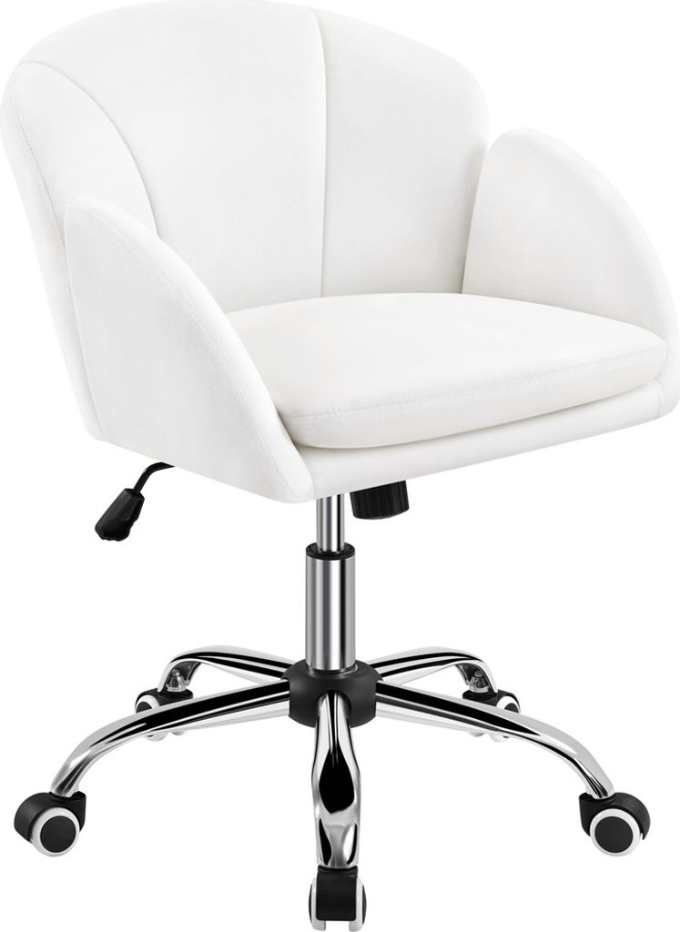 Yaheetech Schminkstuhl Schreibtischstuhl, Samt Bezug, höhenverstellbarer Bürostuhl Drehstuhl mit Rollen, bis 136 kg, Weiß