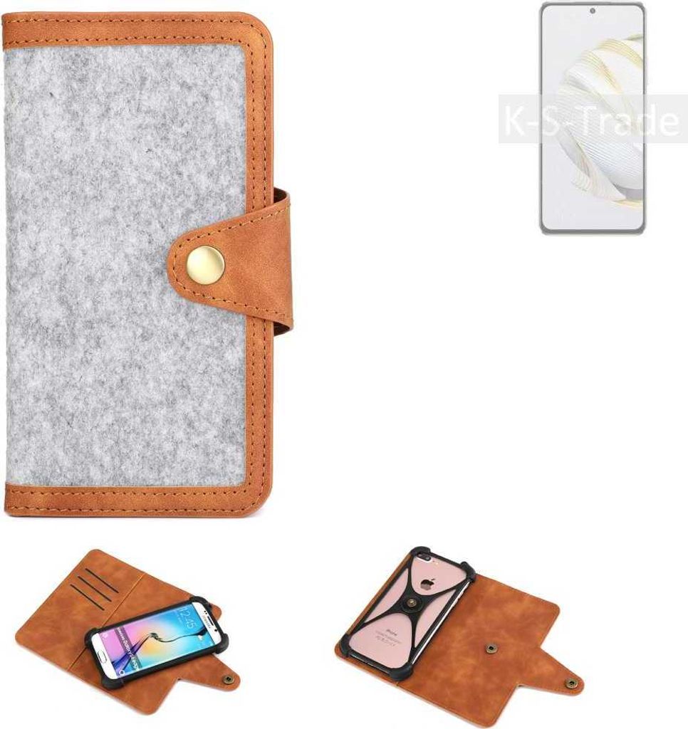 K-S-Trade Handyhülle kompatibel mit Huawei nova 10 SE Schutzhülle Filz-Hülle Kunst-Leder hellgrau braun (1x)