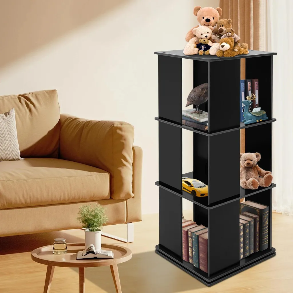 Bibliothèque pivotante à 360° noire - Étagère rotative à 3 niveaux - 2