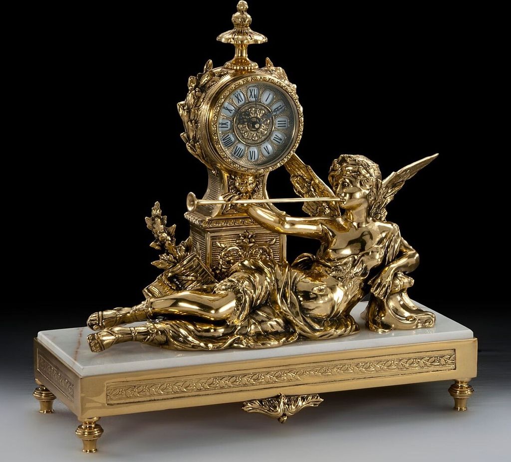 Casa Padrino Luxus Barock Tischuhr Gold / Weiß 48 x H. 47 cm - Handgefertigte Bronze Uhr im Barockstil - Barock Schreibtischuhr - Barock Schreibti...
