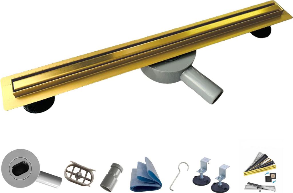 AQUA HEATING Schmaler linearer Edelstahl-Bodenablauf superflach Einbauhöhe 54cm Komplettset für Badezimmer mit bodengleicher Dusche, Duschrinne S...
