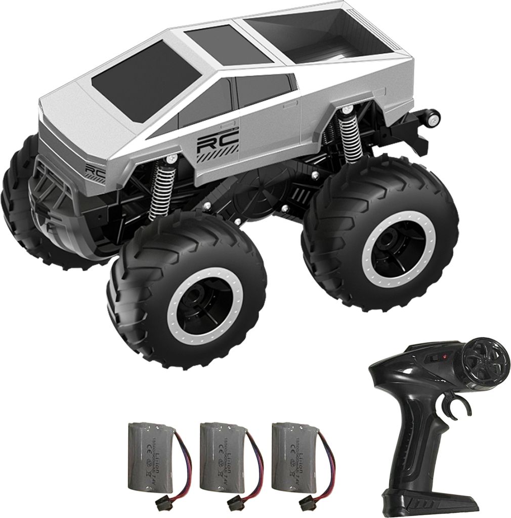 Amphibisches ferngesteuertes Auto fuer Kinder, 2,4 GHz 4WD Gelaendewagen mit 3 Batterien, 360 Grad drehbares Pick-up-Spielzeug im Massstab 1:16 fue...