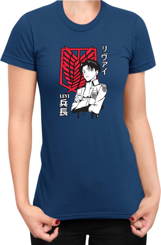 Damen T-Shirt Japan Anime Manga Attack Anime On Titan Levi Ackerman 06 Ackerman Picture Pose, Lady XS / Dunkelblau