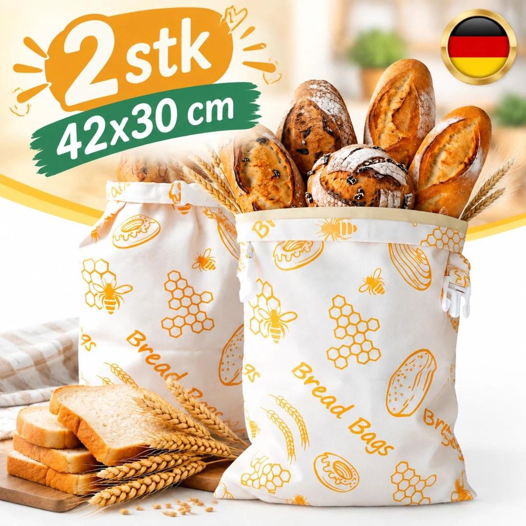 Bienenwachs Brotbeutel, 42x30cm Wiederverwendbare Produktbild 