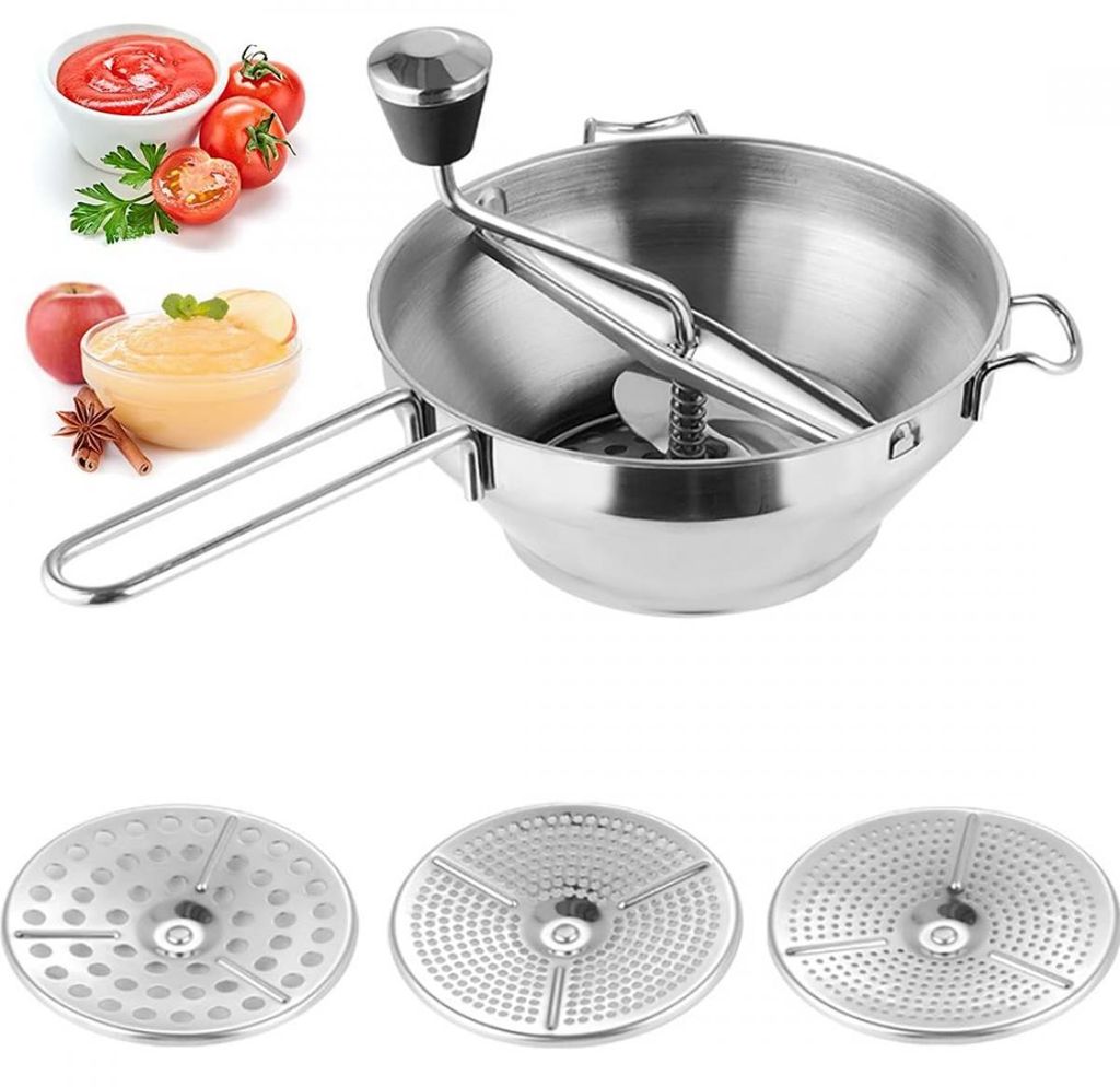 Zimilo Passiergerät Edelstahl Passiermühle 3 Siebeinsätze Kartoffelpresse Gemüsemühle Babynahrung Saucen Suppen Spülmaschinenfest