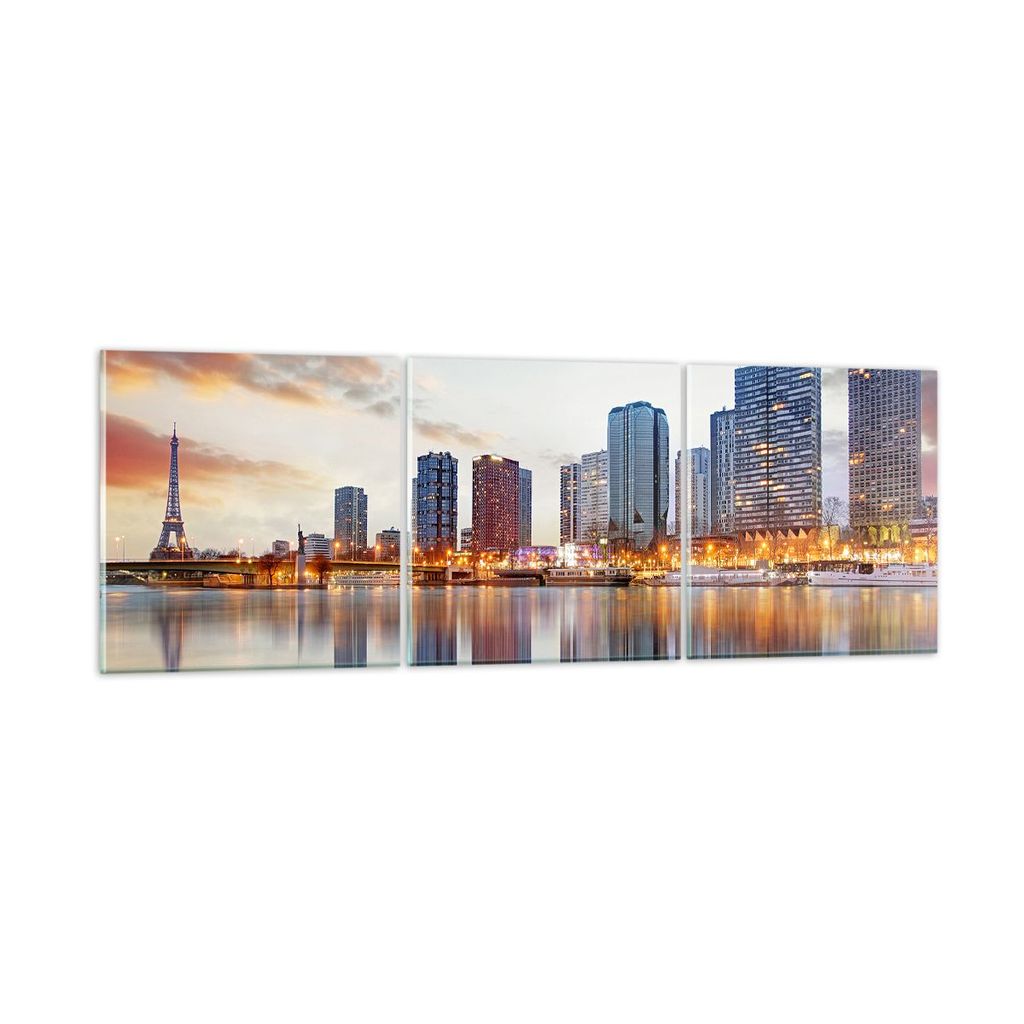 Bilder auf glas - Fluss Wolkenkratzer Ansicht Eiffle - 150x50cm - Glasbilder - Wandbilder - Kunstdruck - Wanddekoration aus Glas - Glas Bilder - Wa...