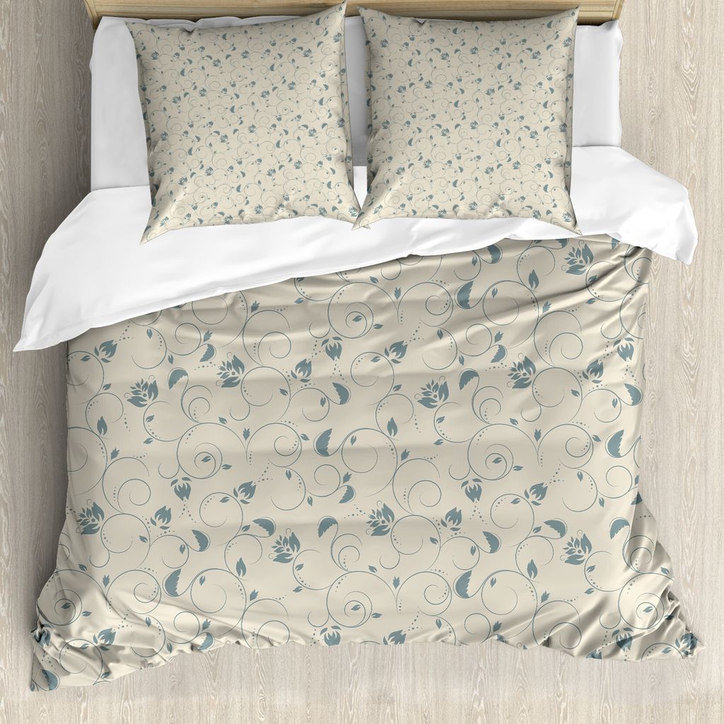 ABAKUHAUS Jahrgang Bettbezug Set für Einzelbetten, Belaubt und Blumen Curlicue, Milbensicher Allergiker geeignet mit Kissenbezug, 155 cm x 220 cm ...