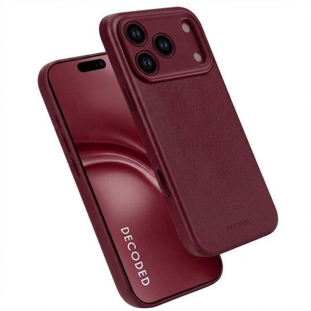 Decoded Lederhülle für iPhone 17 Pro, Premium ECCO Leder, MagSafe Kompatibel, Kameraring Geschützt, Glastaste, 1,2 Meter Fallschutz, Kratzfest, Rot