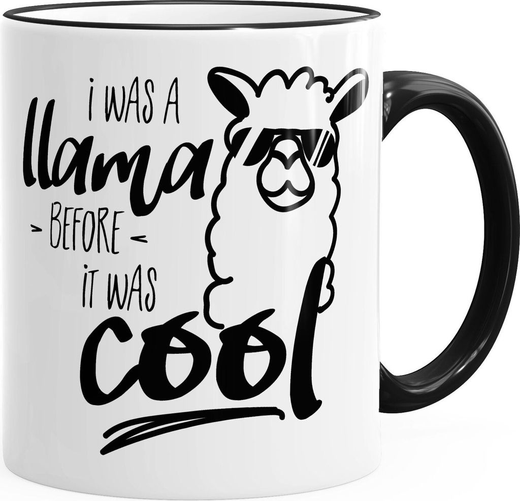 Kaffee-Tasse Lama Spruch I was a llama before it was cool Kaffeetasse Teetasse Keramiktasse MoonWorks schwarz unisize