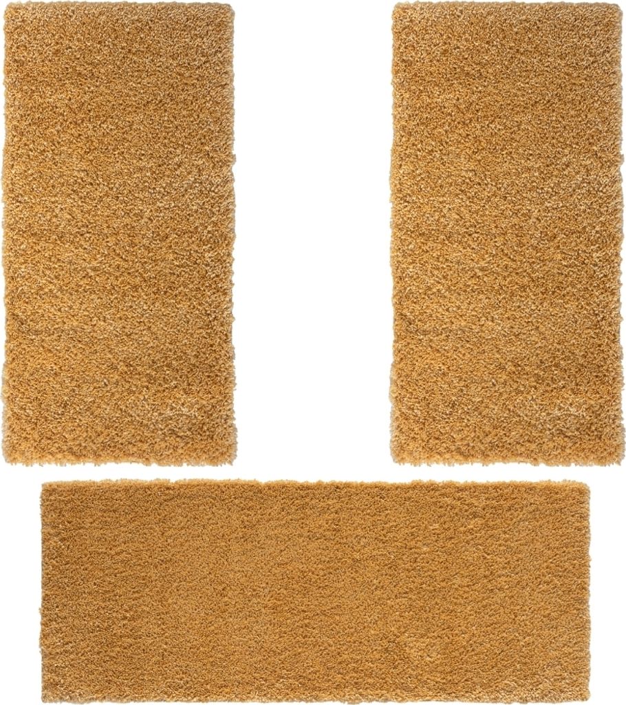 MY-RUG Shaggy Star Bettumrandung Hochflor 3 teilig, Läufer, Schlafzimmer, gelb, 200x80