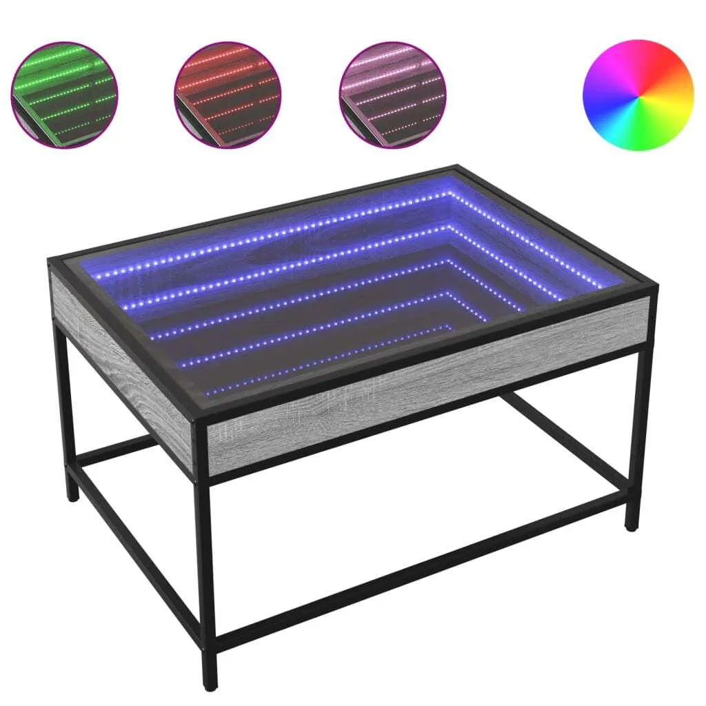 SYFAX Tavolino da Salotto con LED Infinity Grigio Sonoma 70x50x41 cm