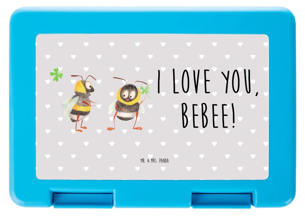 Mr. & Mrs. Panda Lunchbox Bienen Paar - Grau Pastell - Geschenk, Bentobox, für Frauen, Freundin, Vesperbox, Snackbox, Valentinstag, Vorratsbehält...