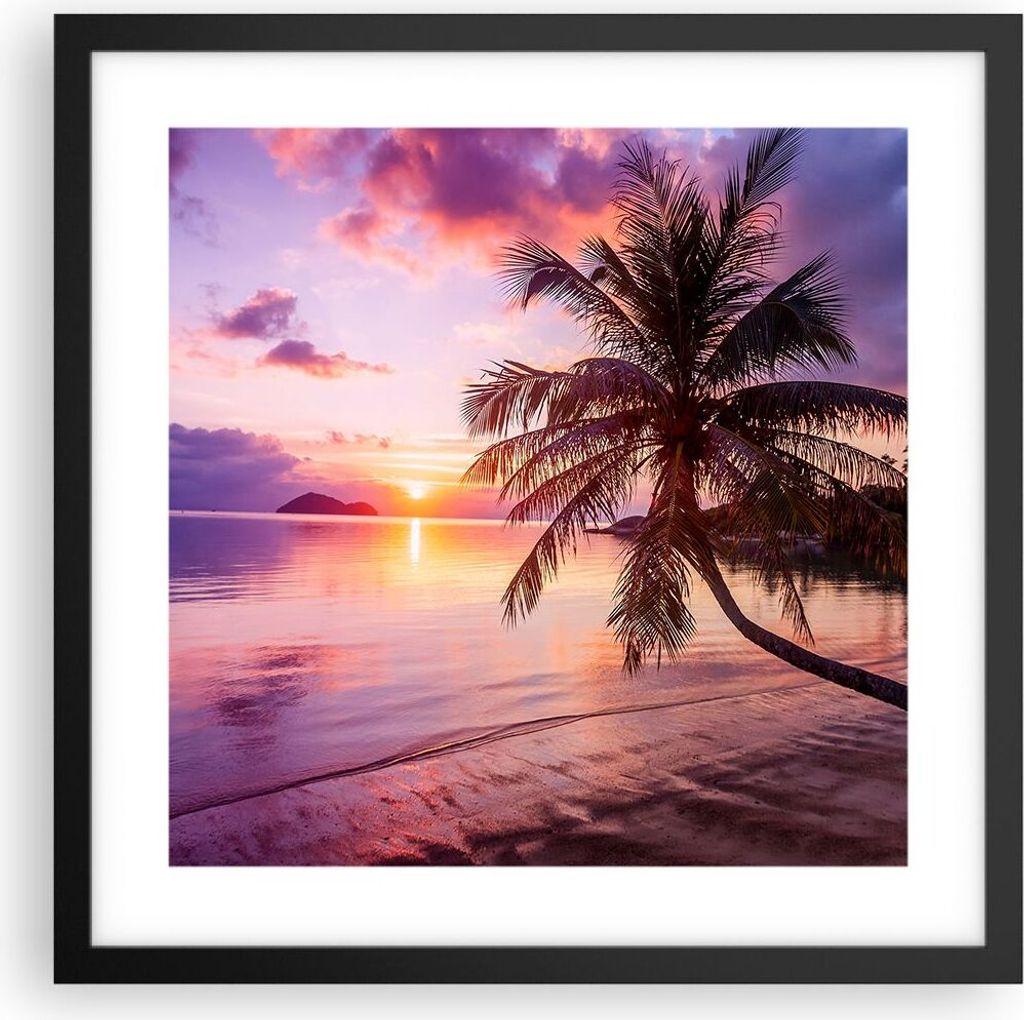 Gerahmtes Poster - Schwarzer Rahmen - Strand Meer Palme - 40x40 cm - Wand Bild - Wanddeko - Wandbilder - Kunstposter - Wandposter - Bilderrahmen - ...