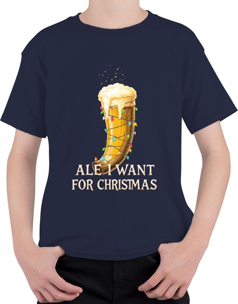 Ale I Want For Christmas Wikinger Trinkhorn Bier Geschenk lustig Uni Kinder T-Shirt, Navy, 104