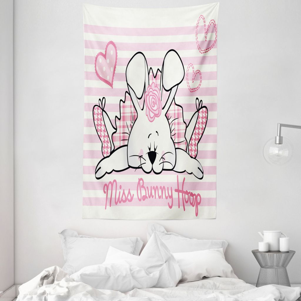 ABAKUHAUS Retro Wandteppich und Tagesdecke, Fräulein Bunny Hoop Liebe aus Weiches Mikrofaser Stoff Waschbar ohne Verblassen Digitaldruck, 140 x 23...