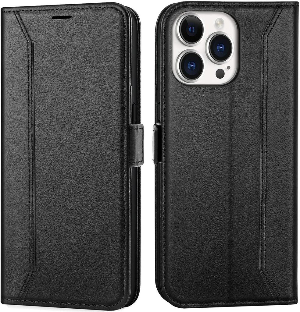 Conie RFID Klapp Tasche für iPhone 15 Pro Kartenfach Hülle Rundumschutz in Schwarz