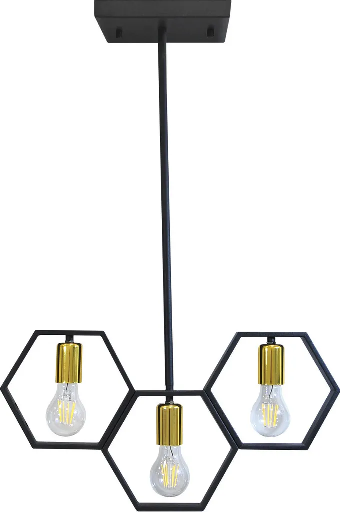 Suspension HONEY Polux Noire et Or 3xE27 Métal 100cm Design Industriel