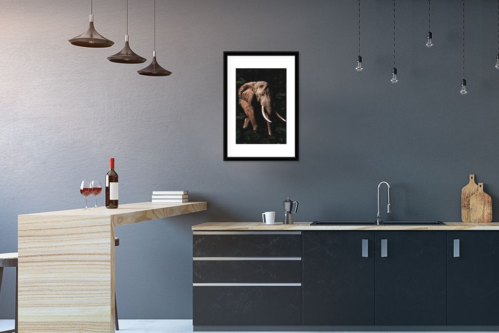 MuchoWow MuchoWow Gerahmtes Poster Elefant - Dschungel - Schwarz 40x60 cm - Poster mit zchwarzem Bilderrahmen - Poster in Rahmen