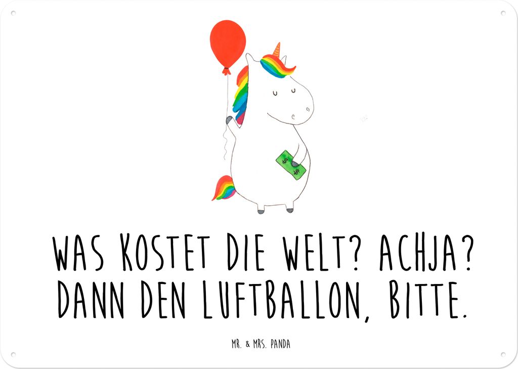 Mr. & Mrs. Panda Wandbild Einhorn Luftballon DIN A4 - Weiß - Geschenk, tafel, wandtafel, Türschild, Geld, Schild, Unicorn, Freundin, Blechschild,...