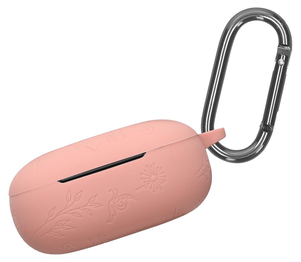 kwmobile Silikon Case für Anker Soundcore Liberty 5 Hülle - Kopfhörer Schutzhülle mit Karabiner - Geprägtes Muster Dark Rose