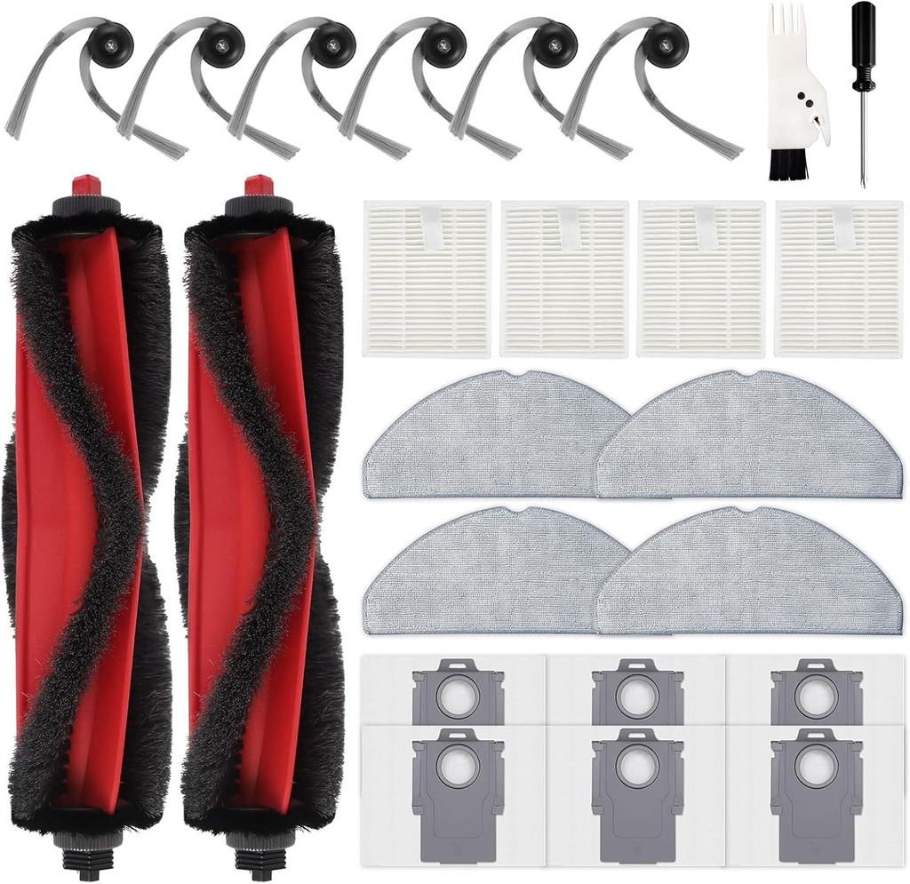 Q7 L5+ Zubehör für Roborock Q7 M5+, Q7 L5 Plus Zubehör :2 Hauptbürste, 6 Seitenbürsten, 6 Staubbeutel, 4 HEPA Filter, 4 Wischtücher, Ersatzte...