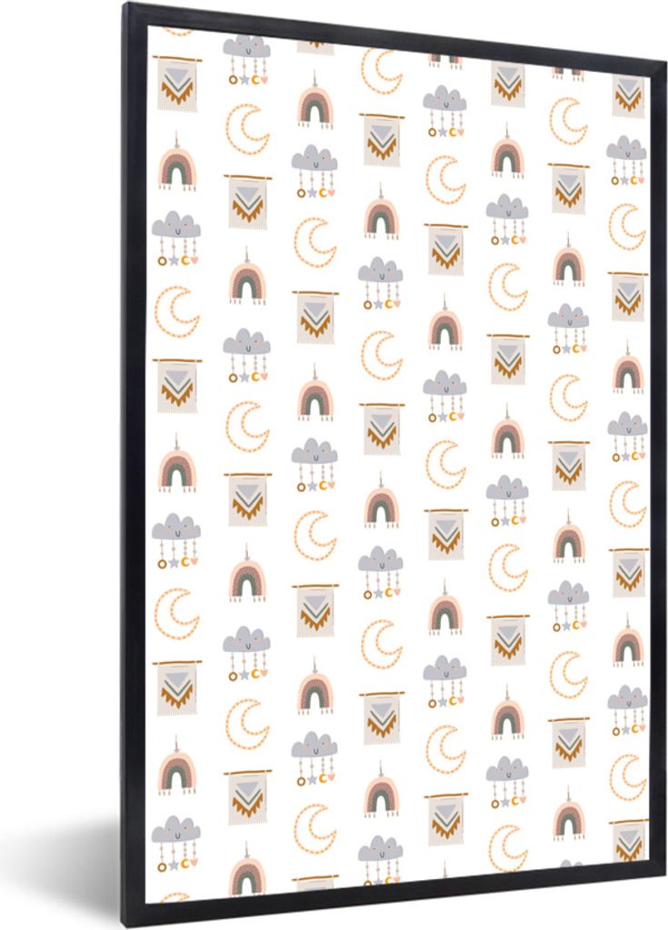 MuchoWow MuchoWow Gerahmtes Poster Kinderzimmer - Illustrationen - Muster 20x30 cm - Poster mit zchwarzem Bilderrahmen - Drucken - Bilder Poste...