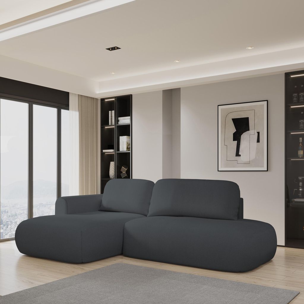 Masseno Ecksofa NUVIRA L-S mit Schlaffunktion L-Form, Sofa mit Bettkasten, Wohnzimmersofa, Couch, Soffa, Bettsofa, Couchgarnitur- Grau, SORO 97