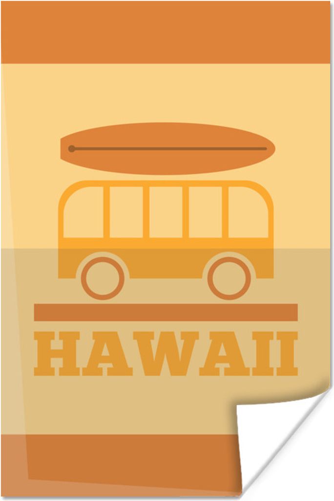 MuchoWow Poster Surfen auf "Hawaii" mit gelbem Hintergrund 40x60 cm - Plakate für die Wand - Poster Babyzimmer