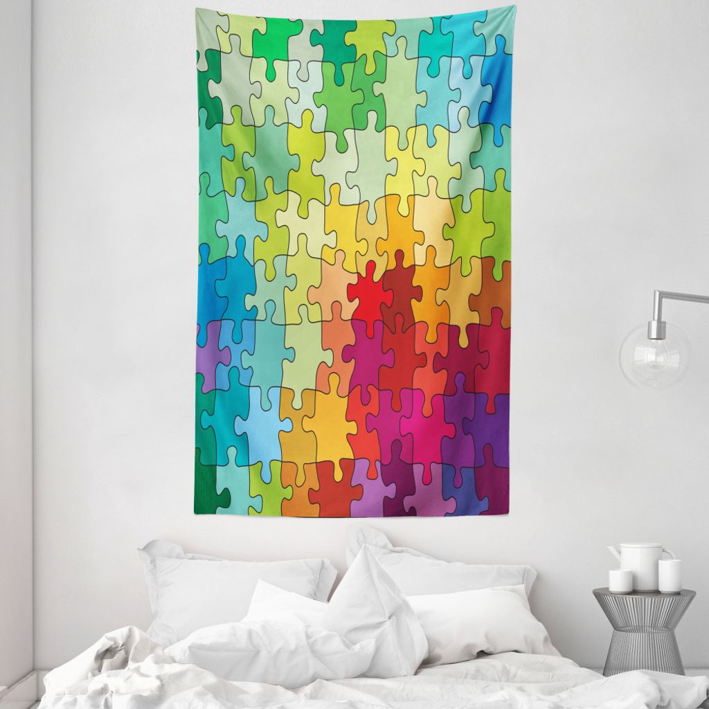 ABAKUHAUS Abstrakt Wandteppich und Tagesdecke, Farbige Hobby Puzzle aus Weiches Mikrofaser Stoff Waschbar ohne Verblassen Digitaldruck, 140 x 230 c...