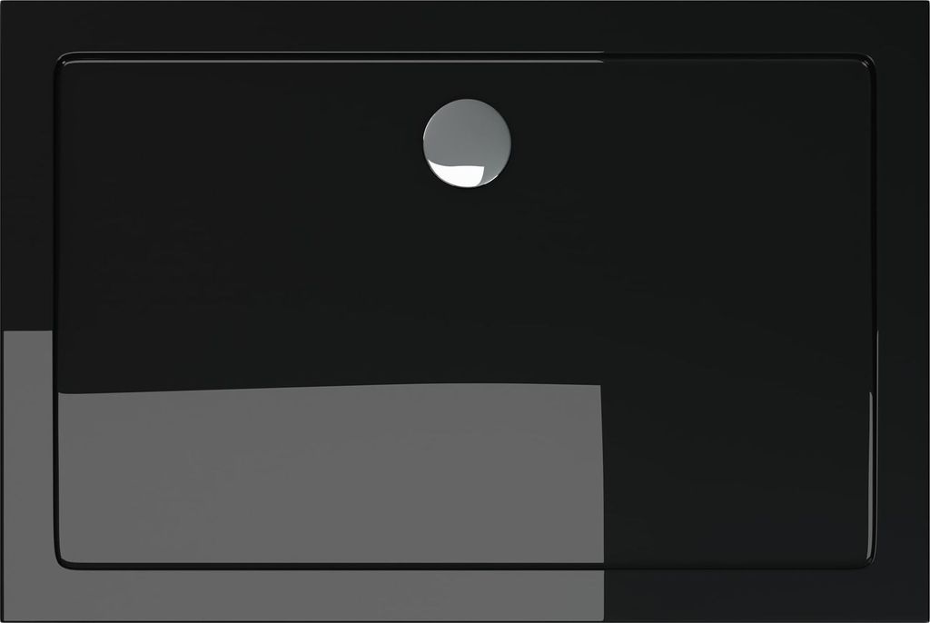 doporro Duschtasse Duschwanne 70x120x4 flach inkl. Ablaufgarnitur AL01 aus Acryl in Schwarz Rechteckig DIN-Anschlüsse für bodenebene Montage geei...