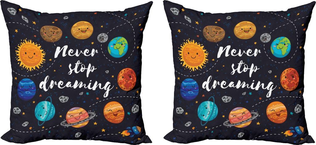 ABAKUHAUS Sprichwort Kissenbezug Set (2Stück), Weltraum Planeten Stern Cluster Sonnensystem Mond Und Kometen Sonne Kosmos Illustration, 40 x 40 cm...