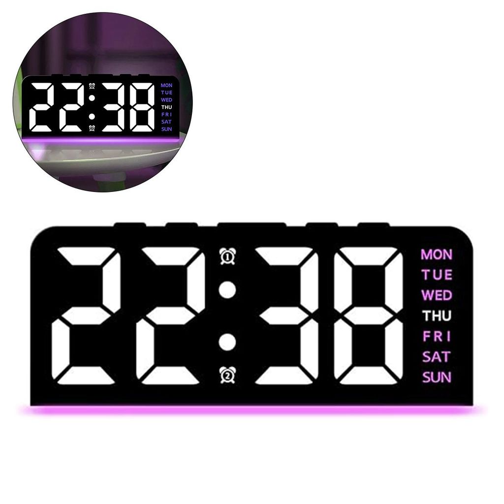 Moderne LED Uhr – Wecker, Datum, Temperatur, Nachtlicht, 4 Helligkeitsstufen, Büro & Schlafzimmer