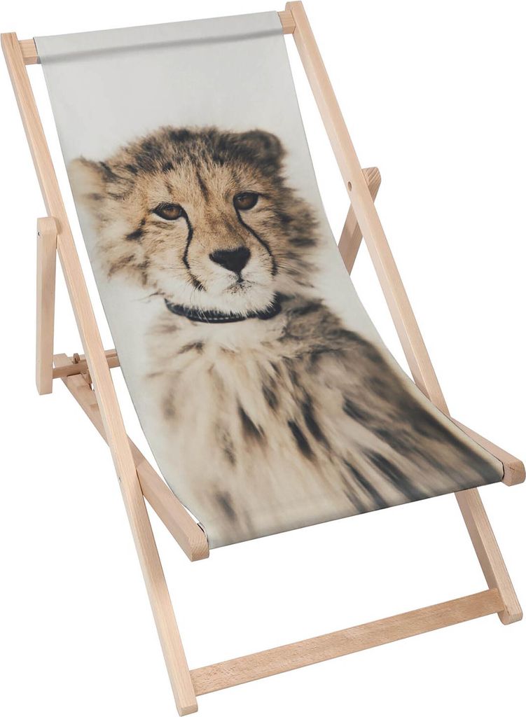 Dreamroots Liegestuhl klappbar Holz, Buchenholz bis zu 130 kg, Sonnenliege klappbar mit 3-stufiger Neigungsregulierung der Rückenlehne, Leopard Ki...