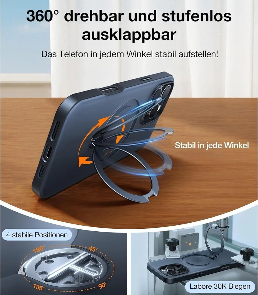 Étui de Protection iPhone 16 Pro Antichoc Noir Mat avec Anneau Spin 360 - 6