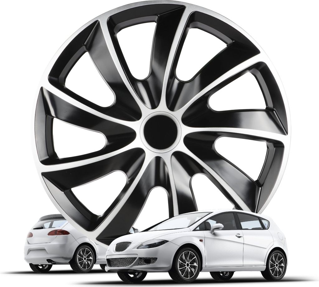 WALSER Radkappen Aero Bicolor, 4er Set Radkappen, Radzierblenden 14 Zoll, Radblenden für Alufelgen Stahlfelgen, Auto Radzierblende schwarz silber ...