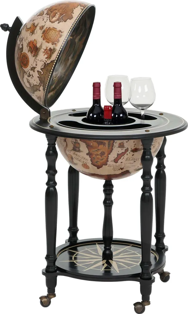 Minibar de salon vintage pour bouteilles et verres Globe en bois Ø 42 cm