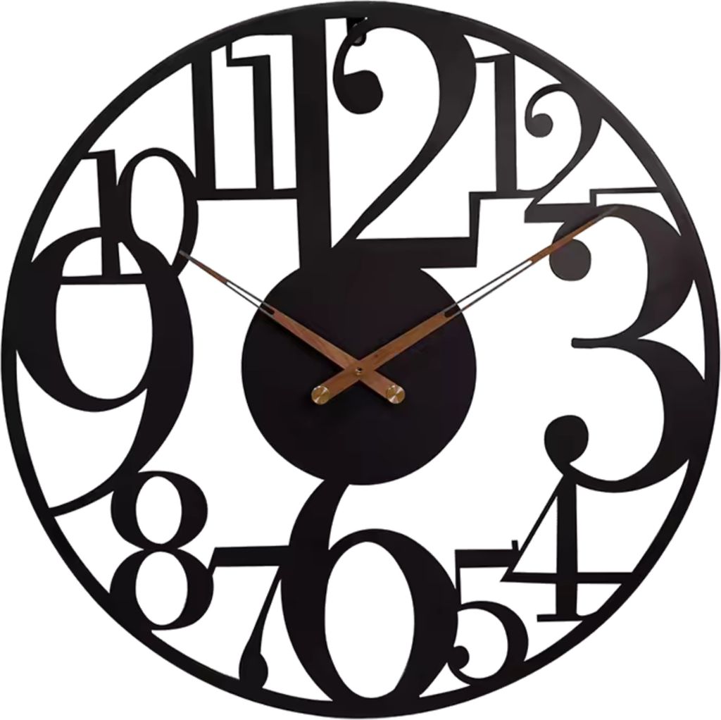 HSXL – Große industrielle Wanduhr aus schwarzem Metall – Zahlendesign – 60 cm – schwarze industrielle Wanduhr
