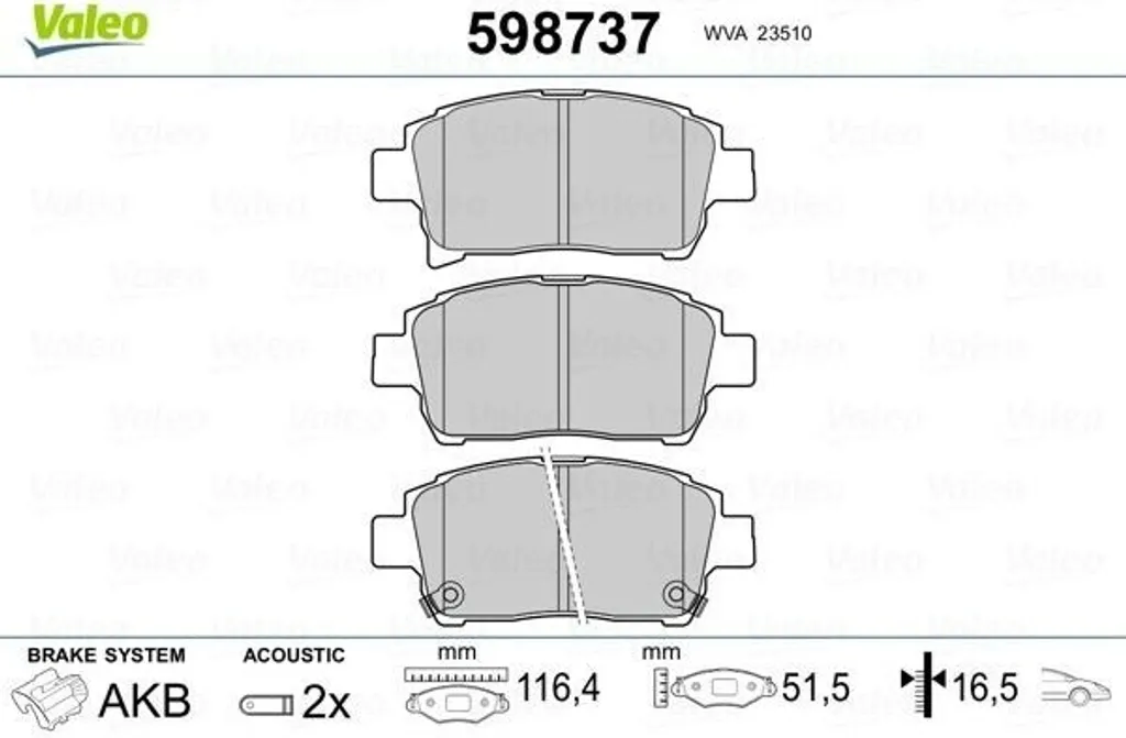 Plaquettes de frein haute performance Valeo 598737 montage Akebono