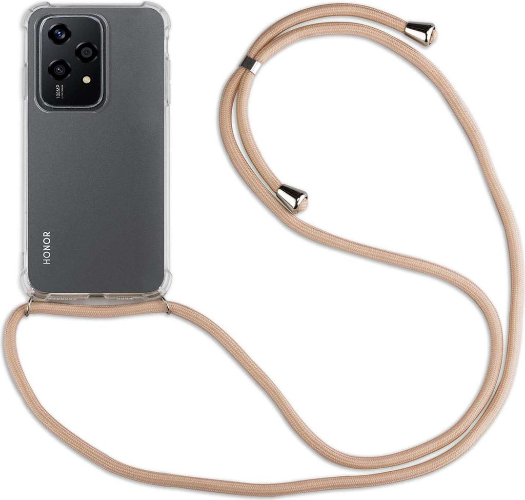 Handykette für Honor 200 Lite Handyhülle mit Band Case Hülle mit Kordel Handy Tasche in Beige / Braun