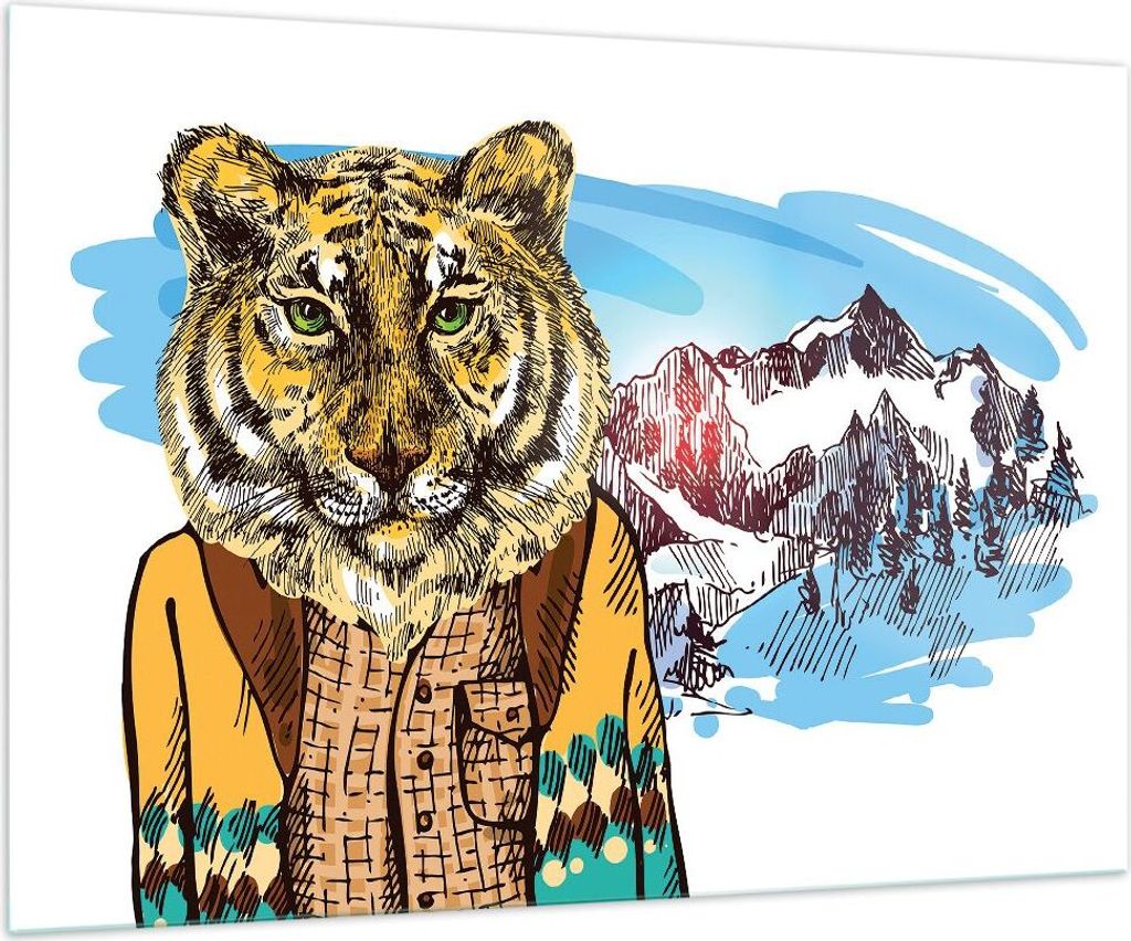 Bilder auf glas - Tiger in den Bergen Kinder Tierwelt - 100x70cm - Glasbilder - Wandbilder - Kunstdruck - Wanddekoration aus Glas - Glas Bilder - W...