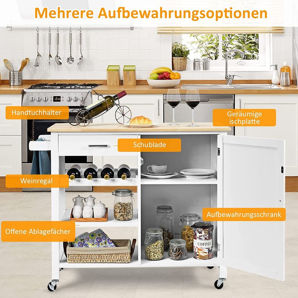 COSTWAY Küchenwagen auf Rollen, Kücheninsel mit Schublade, Produktbild 3