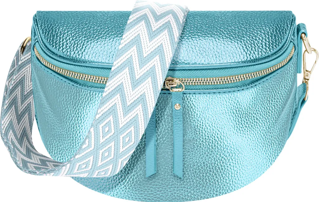 Petit Sac Banane Glamour Shiny Bleu Clair en Matière Synthétique