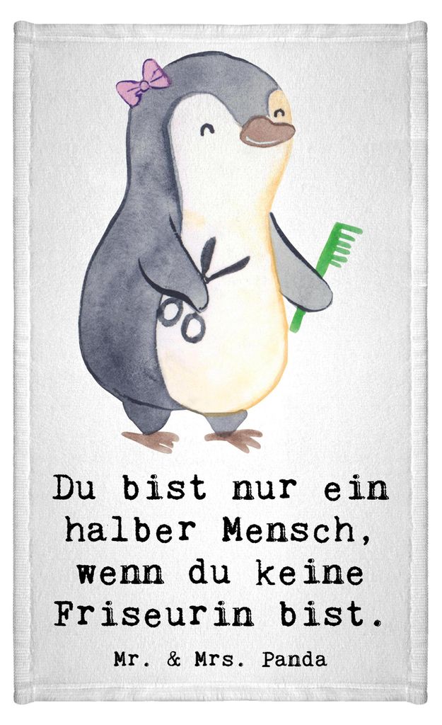 Mr. & Mrs. Panda Handtuch Friseurin Herz - Weiß - Geschenk, Friseursalon, Lustig, Klein, Witzig, Frotteetuch, Spruch, gäste wc, Mini-Handtuch, Be...