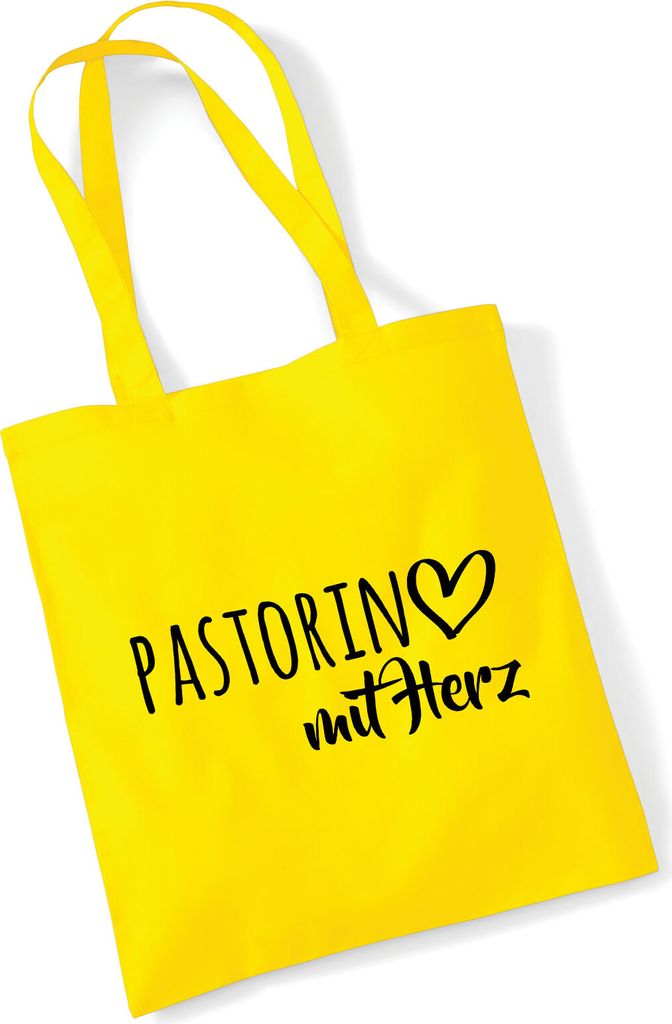 Huuraa Jutebeutel Pastorin mit Herz 10 Liter Yellow Baumwolle Tasche Geschenkidee
