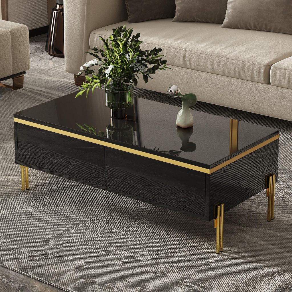 Table basse brillante Merax avec 2 tiroirs et éléments Image du produit 