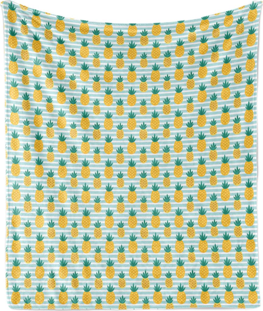 ABAKUHAUS Ananas Weich Flanell Fleece Decke, Tropische Frucht auf Streifen, Gemütlicher Plüsch für den Innen- und Außenbereich, 125 x 175 cm, E...